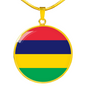 Mauritius Flag Necklace Circle Pendant Stainless Steel or 18k Gold 18-22"-Express Your Love Gifts