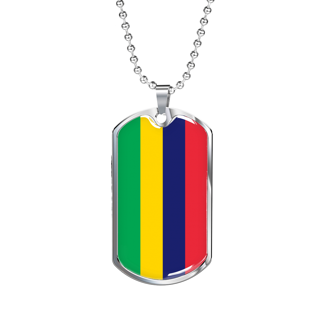 Mauritius Flag Necklace Stainless Steel or 18k Gold Dog Tag 24" Chain-Express Your Love Gifts