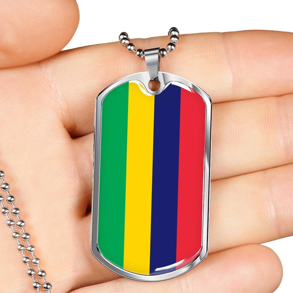 Mauritius Flag Necklace Stainless Steel or 18k Gold Dog Tag 24" Chain-Express Your Love Gifts