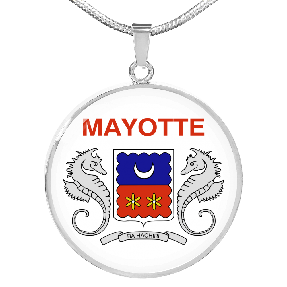 Mayotte Flag Necklace Circle Pendant Stainless Steel or 18k Gold 18-22"-Express Your Love Gifts