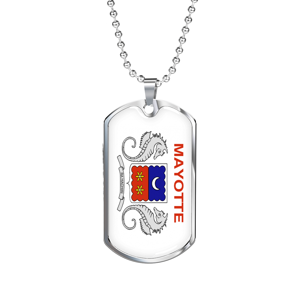 Mayotte Flag Necklace Stainless Steel or 18k Gold Dog Tag 24" Chain-Express Your Love Gifts