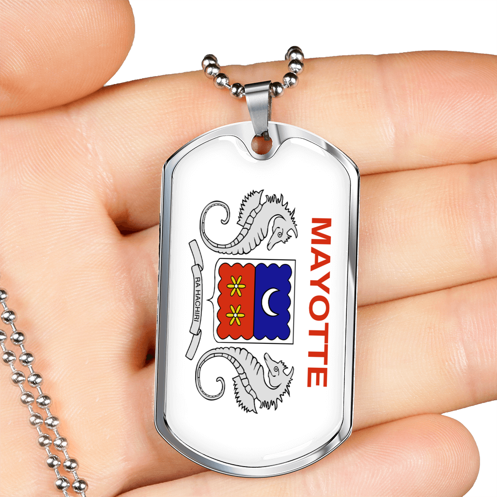 Mayotte Flag Necklace Stainless Steel or 18k Gold Dog Tag 24" Chain-Express Your Love Gifts