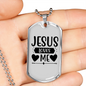 Me And Jesus Christian Necklace Stainless Steel or 18k Gold Dog Tag 24" Chain-Express Your Love Gifts