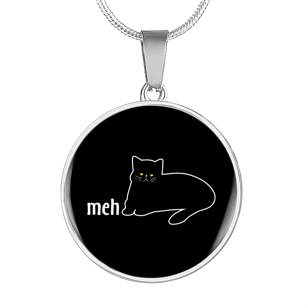 Meh White Cat Circle Necklace Stainless Steel or 18k Gold 18-22"-Express Your Love Gifts