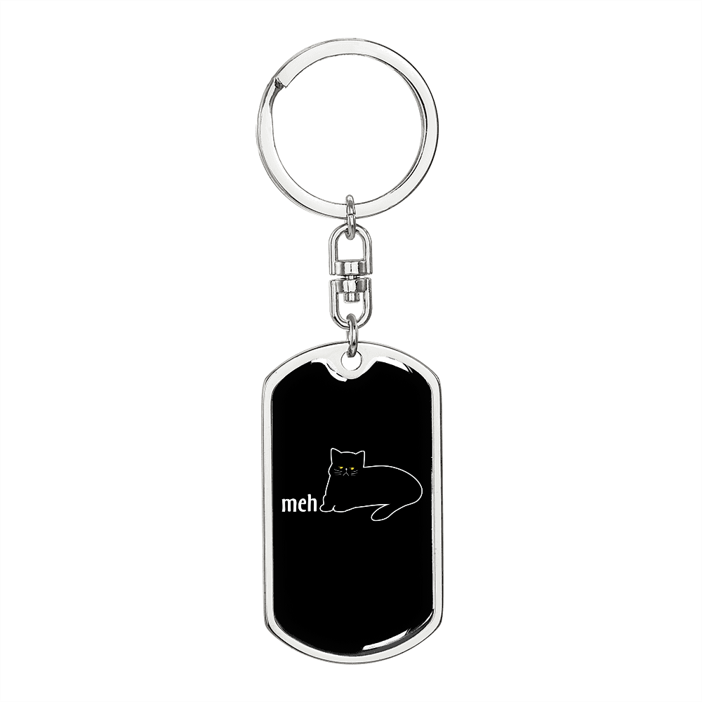 Meh White Cat Keychain Stainless Steel or 18k Gold Dog Tag Keyring-Express Your Love Gifts