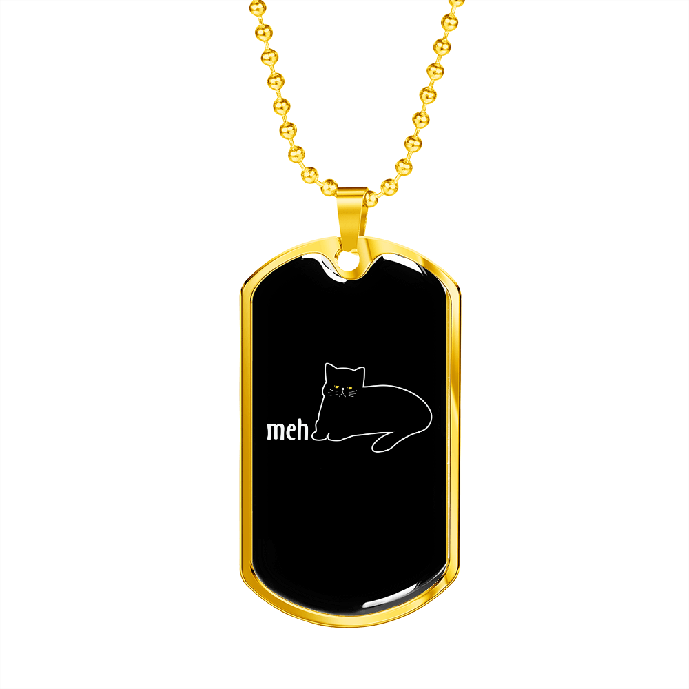 Meh White Cat Necklace Stainless Steel or 18k Gold Dog Tag 24" Chain-Express Your Love Gifts