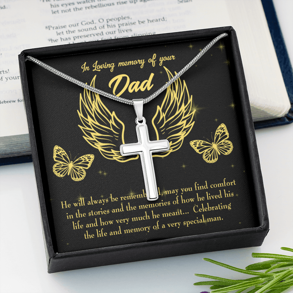 Memory of a Special Man Dad Memorial Gift Dad Memorial Cross Necklace Sympathy Gift Loss of Father Condolence Message Card-Express Your Love Gifts