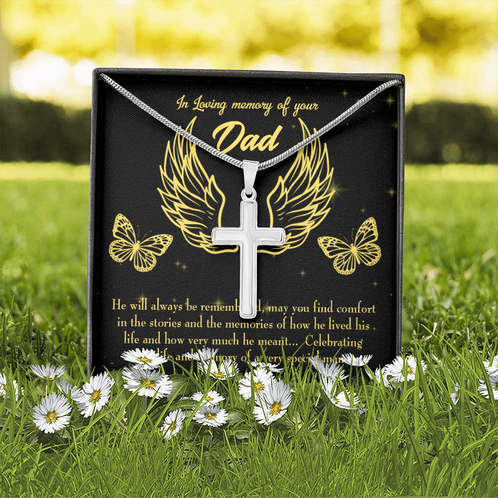 Memory of a Special Man Dad Memorial Gift Dad Memorial Cross Necklace Sympathy Gift Loss of Father Condolence Message Card-Express Your Love Gifts