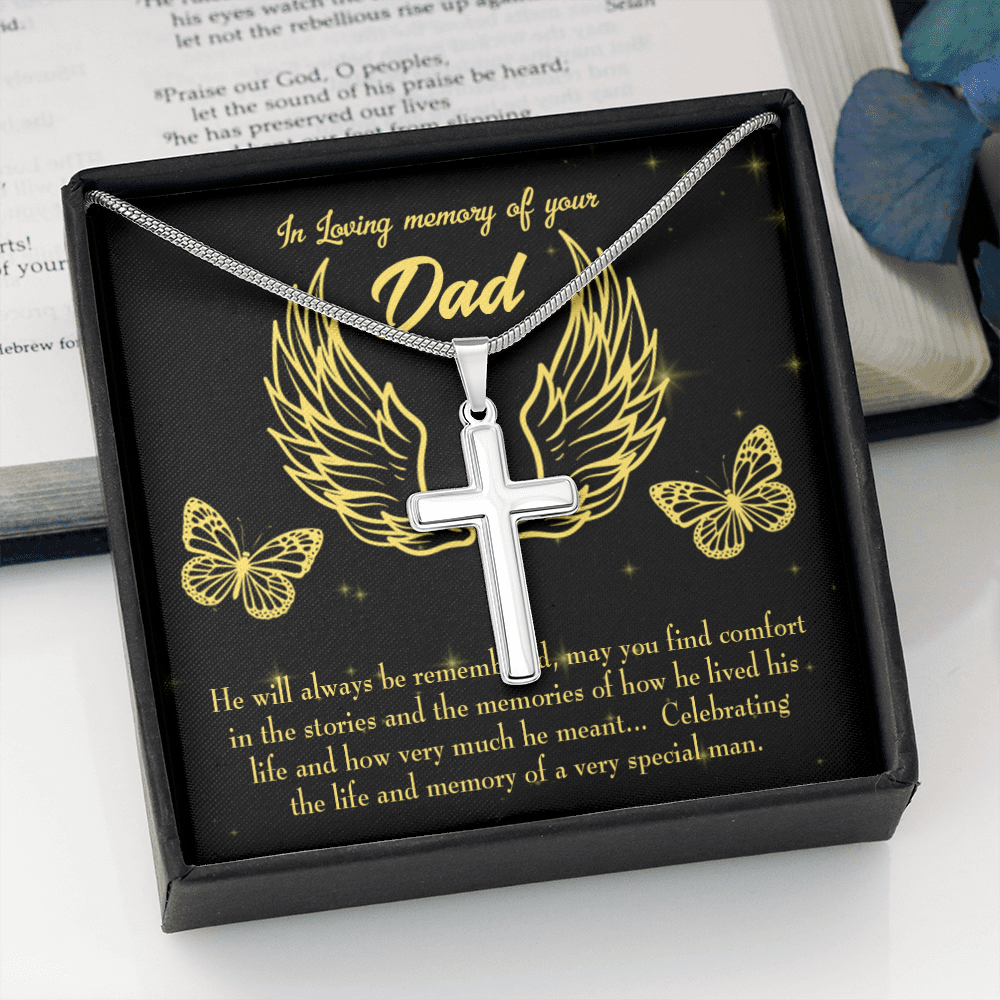 Memory of a Special Man Dad Memorial Gift Dad Memorial Cross Necklace Sympathy Gift Loss of Father Condolence Message Card-Express Your Love Gifts