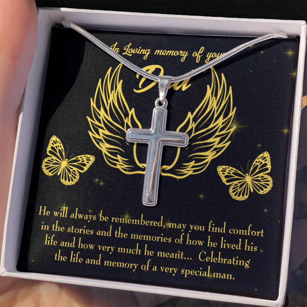 Memory of a Special Man Dad Memorial Gift Dad Memorial Cross Necklace Sympathy Gift Loss of Father Condolence Message Card-Express Your Love Gifts