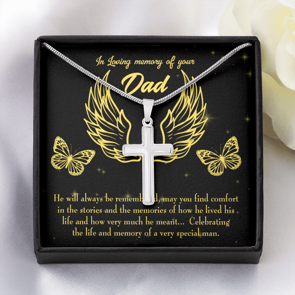 Memory of a Special Man Dad Memorial Gift Dad Memorial Cross Necklace Sympathy Gift Loss of Father Condolence Message Card-Express Your Love Gifts