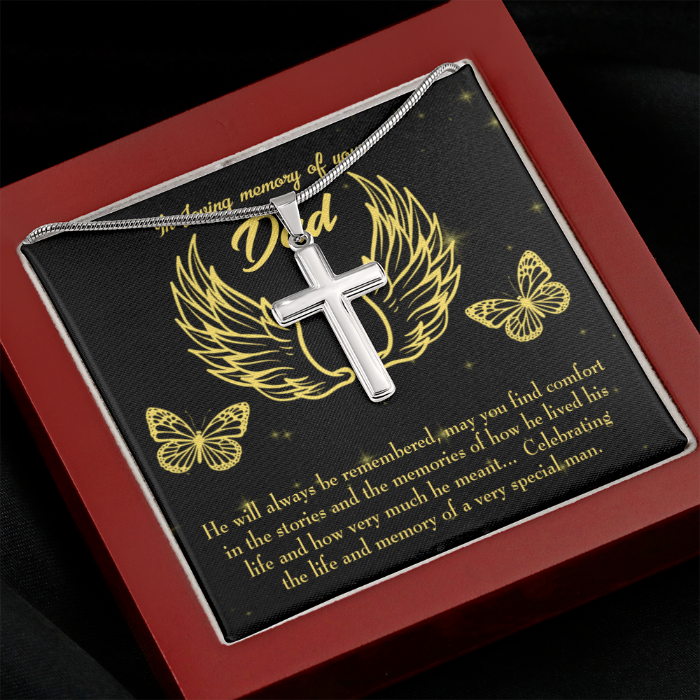 Memory of a Special Man Dad Memorial Gift Dad Memorial Cross Necklace Sympathy Gift Loss of Father Condolence Message Card-Express Your Love Gifts