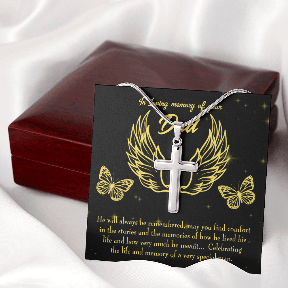 Memory of a Special Man Dad Memorial Gift Dad Memorial Cross Necklace Sympathy Gift Loss of Father Condolence Message Card-Express Your Love Gifts