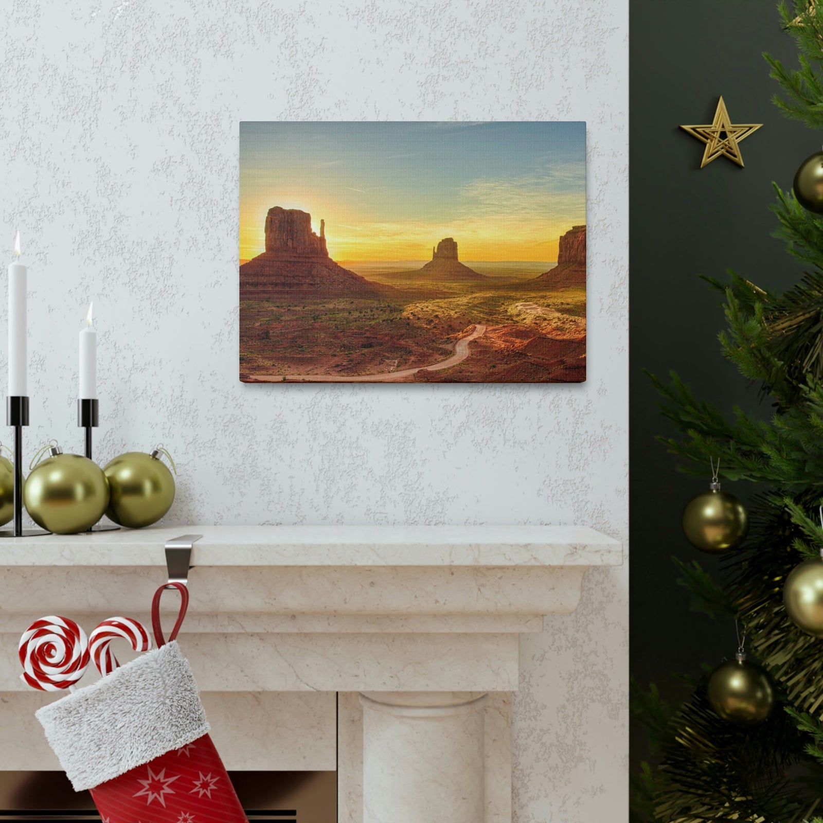 Mesmerizing Sunrise at the Valley Scene Beautiful Astounding and Incredible Beauty Nature Scene Big Rocks and Sun Wall Art Ready to Hang Unframed-Express Your Love Gifts