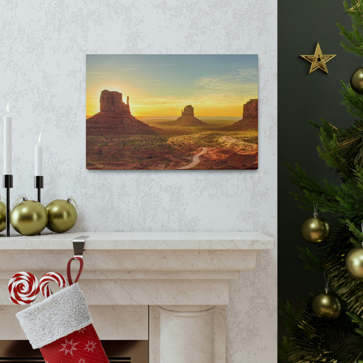 Mesmerizing Sunrise at the Valley Scene Beautiful Astounding and Incredible Beauty Nature Scene Big Rocks and Sun Wall Art Ready to Hang Unframed-Express Your Love Gifts
