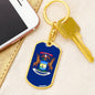Michigan State Flag Keychain Dog Tag Stainless Steel or 18k Gold-Express Your Love Gifts