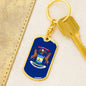 Michigan State Flag Keychain Dog Tag Stainless Steel or 18k Gold-Express Your Love Gifts