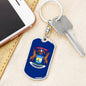 Michigan State Flag Keychain Dog Tag Stainless Steel or 18k Gold-Express Your Love Gifts