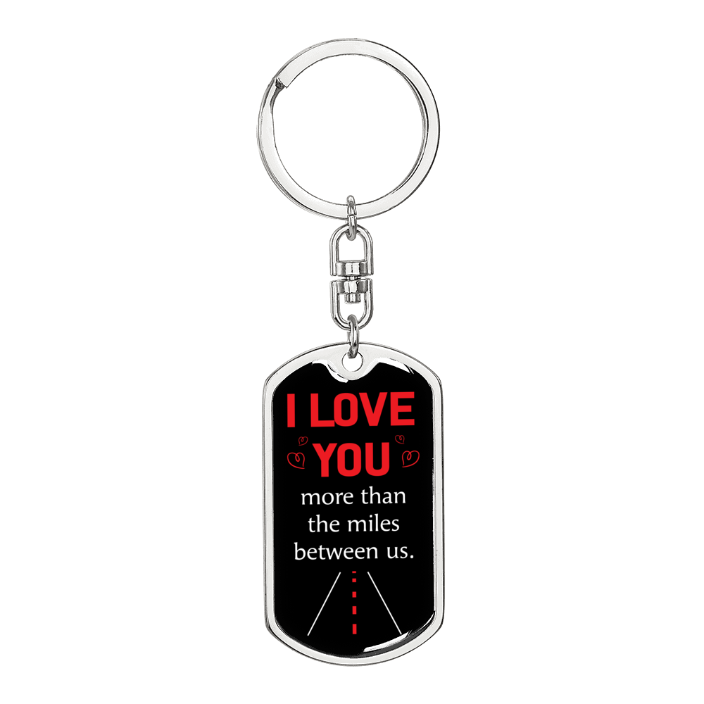 Miles Between Us Keychain Stainless Steel or 18k Gold Dog Tag Keyring-Express Your Love Gifts
