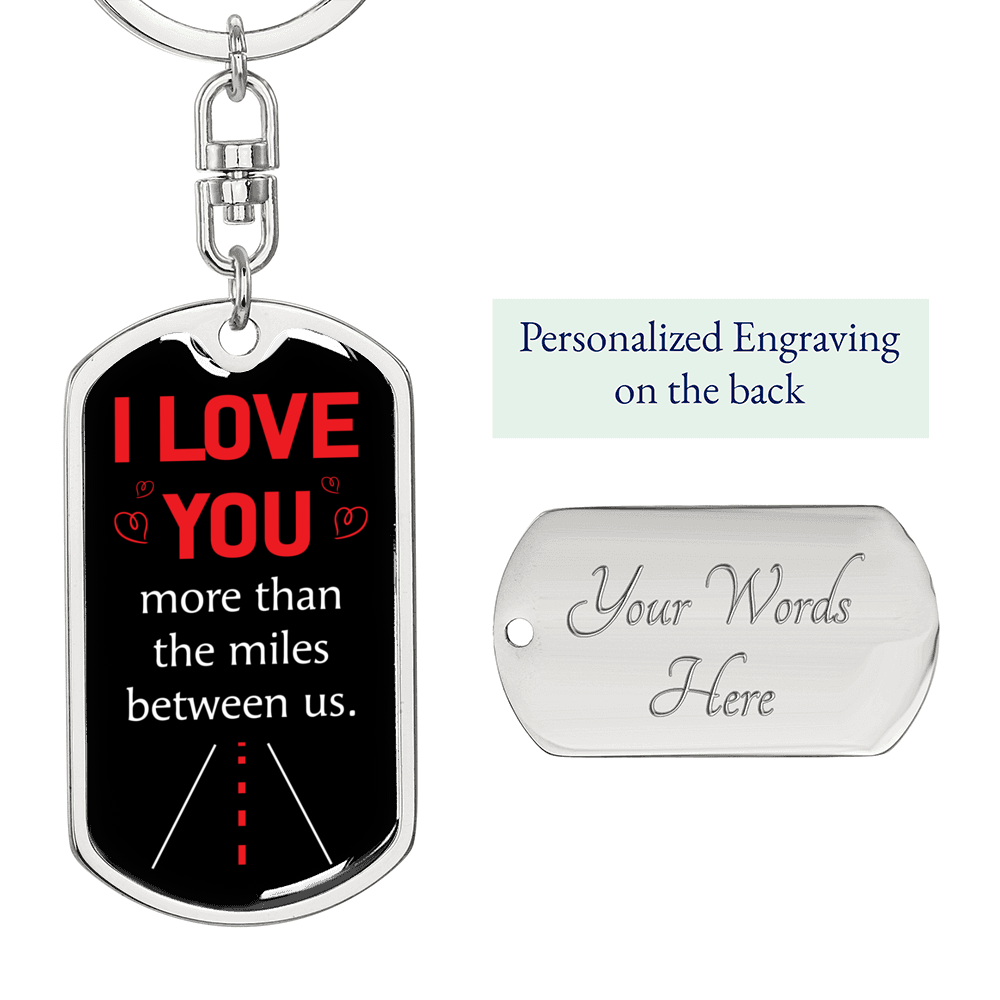 Miles Between Us Keychain Stainless Steel or 18k Gold Dog Tag Keyring-Express Your Love Gifts