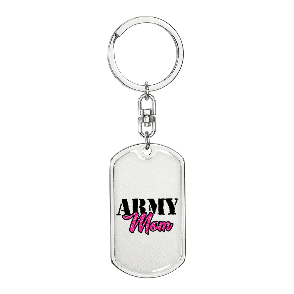 Military Mom Swivel Keychain Dog Tag Stainless Steel or 18k Gold-Express Your Love Gifts