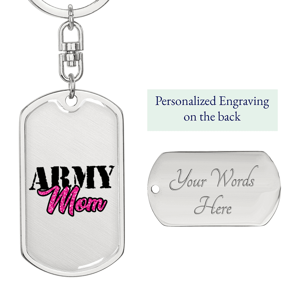 Military Mom Swivel Keychain Dog Tag Stainless Steel or 18k Gold-Express Your Love Gifts