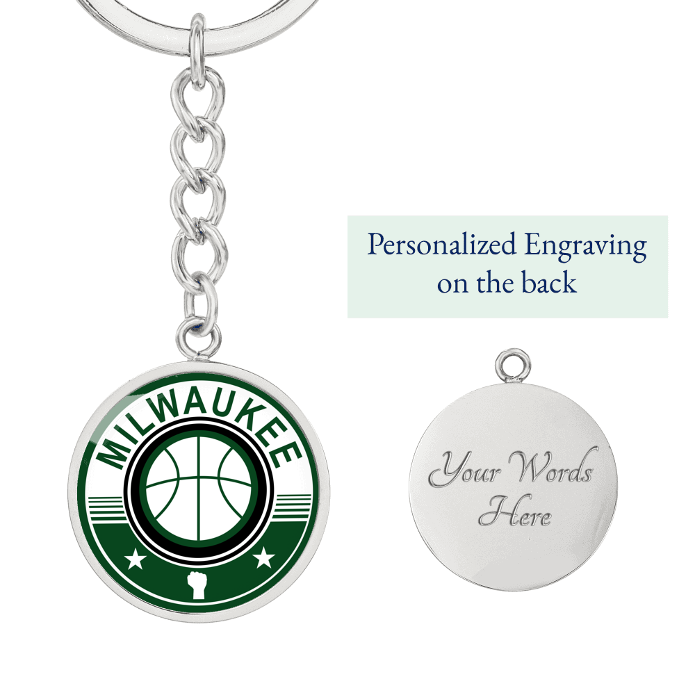 Milwaukee Basketball Circle Keychain Stainless Steel or 18k Gold Pendant-Express Your Love Gifts