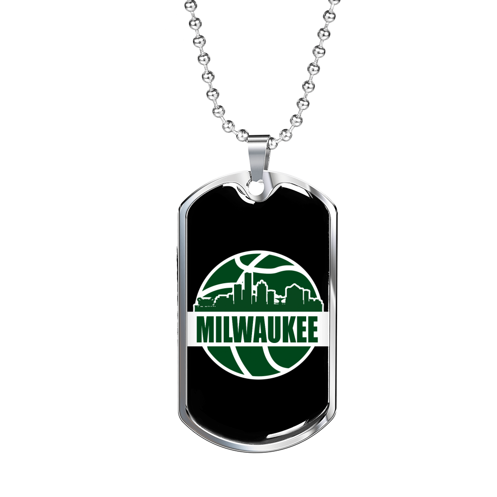 Milwaukee Basketball City Background Dog Tag Stainless Steel or 18k Gold W 24-Express Your Love Gifts