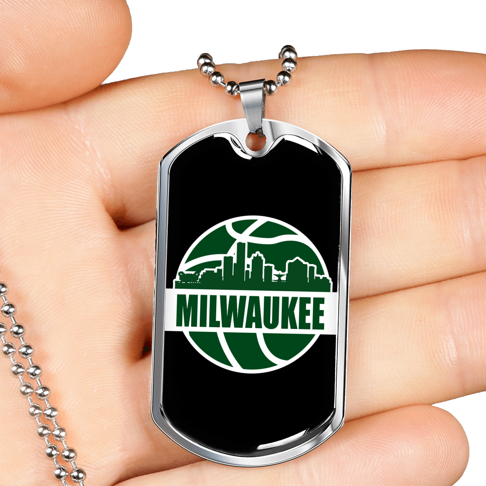 Milwaukee Basketball City Background Dog Tag Stainless Steel or 18k Gold W 24-Express Your Love Gifts
