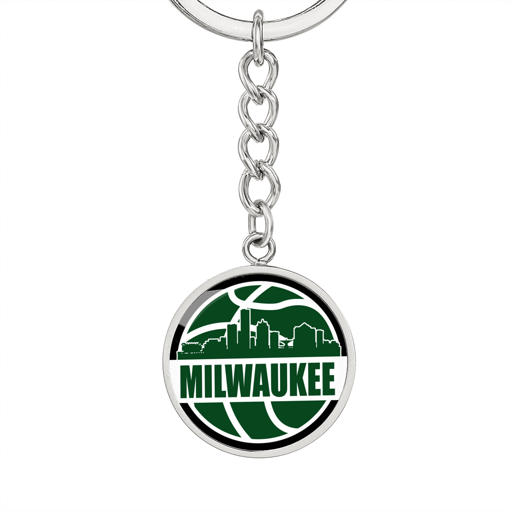 Milwaukee Basketball City Circle Keychain Stainless Steel or 18k Gold Pendant-Express Your Love Gifts