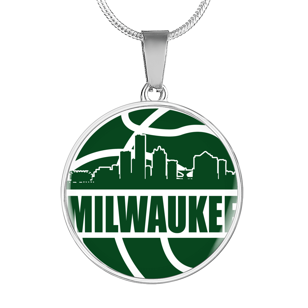 Milwaukee Basketball City Necklace Circle Pendant Stainless Steel or 18k Gold 18-22-Express Your Love Gifts