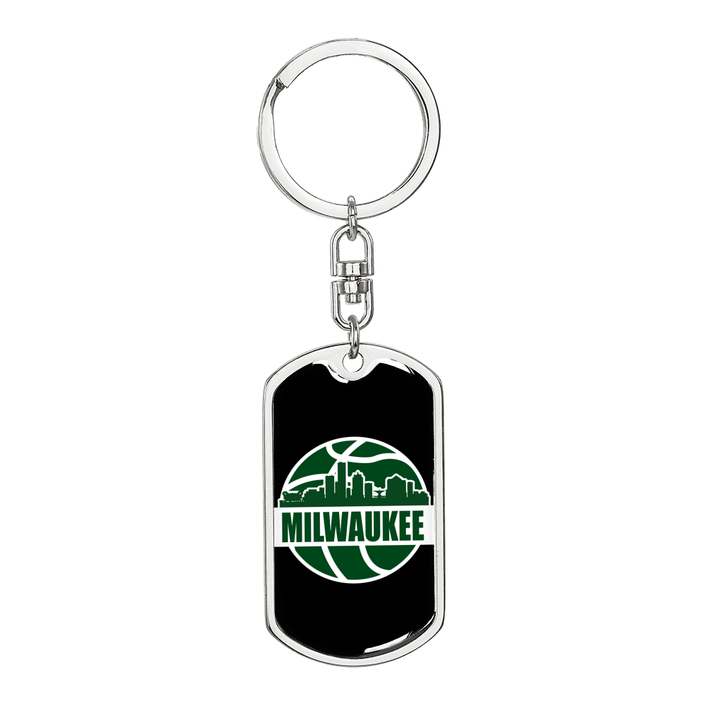 Milwaukee Basketball City Swivel Keychain Dog Tag Stainless Steel or 18k Gold-Express Your Love Gifts