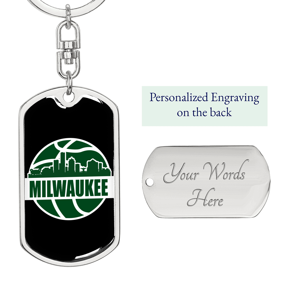 Milwaukee Basketball City Swivel Keychain Dog Tag Stainless Steel or 18k Gold-Express Your Love Gifts