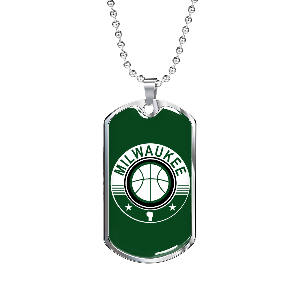 Milwaukee Basketball Dog Tag Stainless Steel or 18k Gold W 24"-Express Your Love Gifts