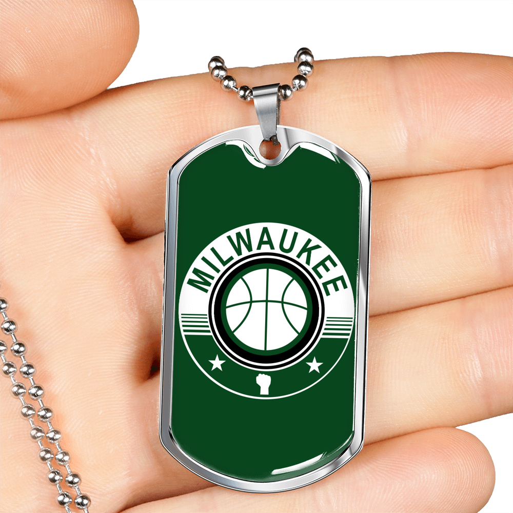 Milwaukee Basketball Dog Tag Stainless Steel or 18k Gold W 24"-Express Your Love Gifts