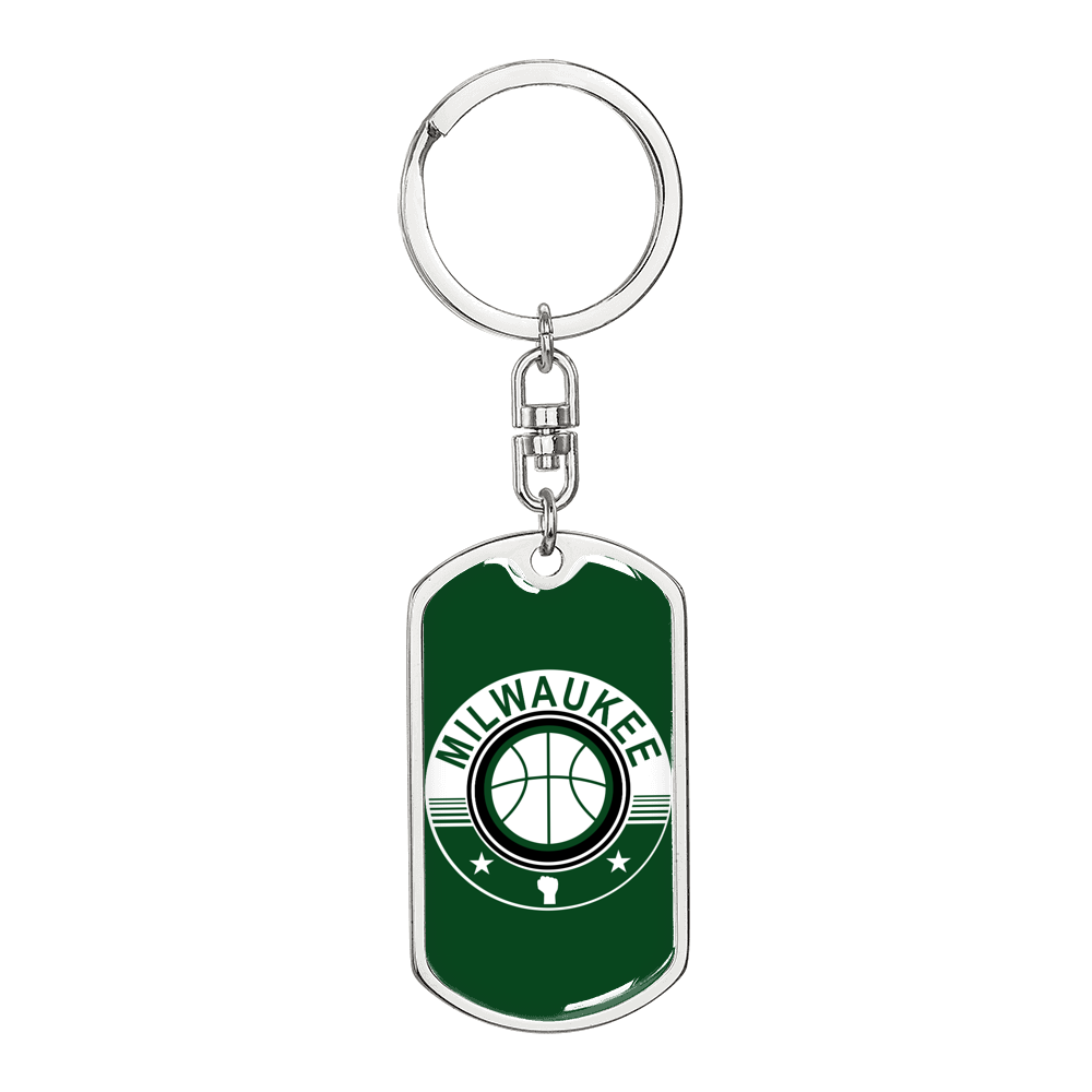 Milwaukee Basketball Swivel Keychain Dog Tag Stainless Steel or 18k Gold-Express Your Love Gifts