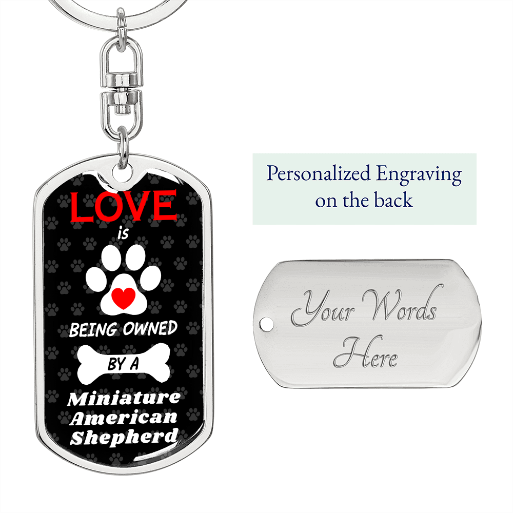 Miniature American Shepherd Keychain Stainless Steel or 18k Gold Dog Tag Keyring-Express Your Love Gifts