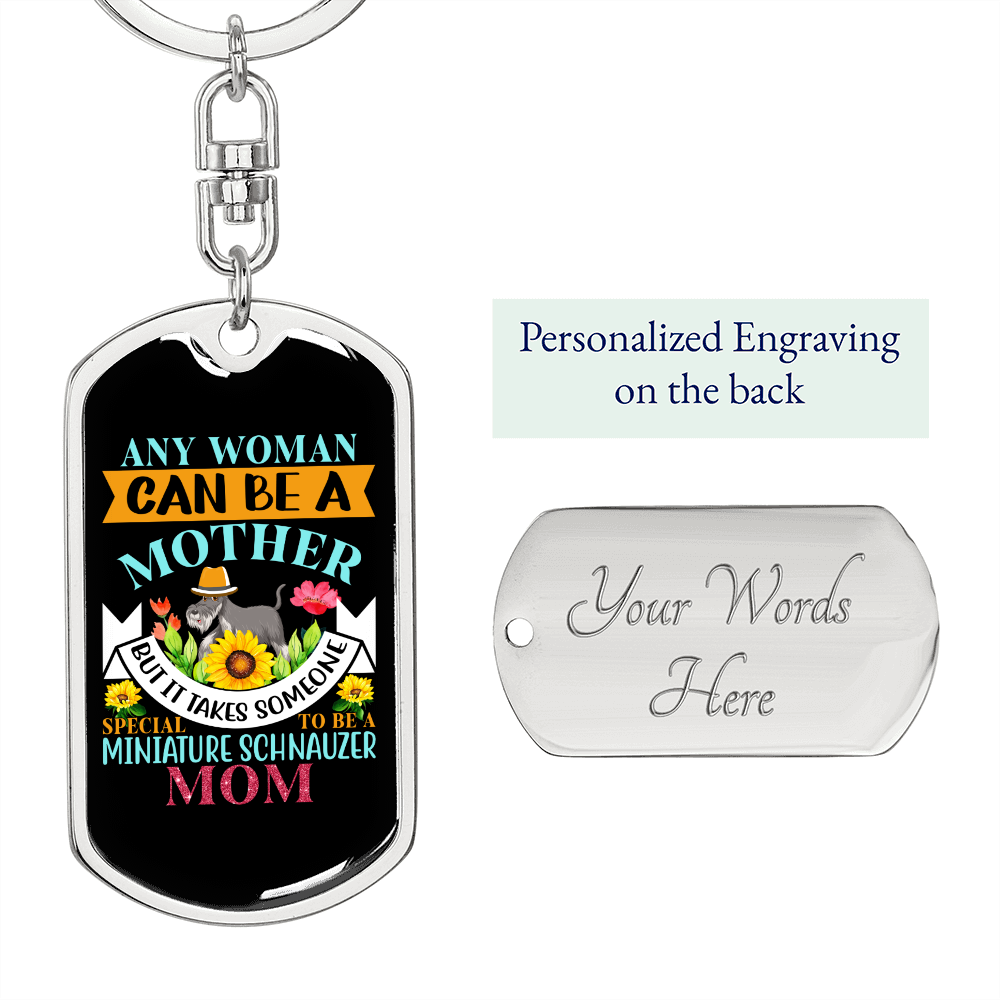 Miniature Schnauzer Mom Keychain Stainless Steel or 18k Gold Dog Tag Keyring-Express Your Love Gifts