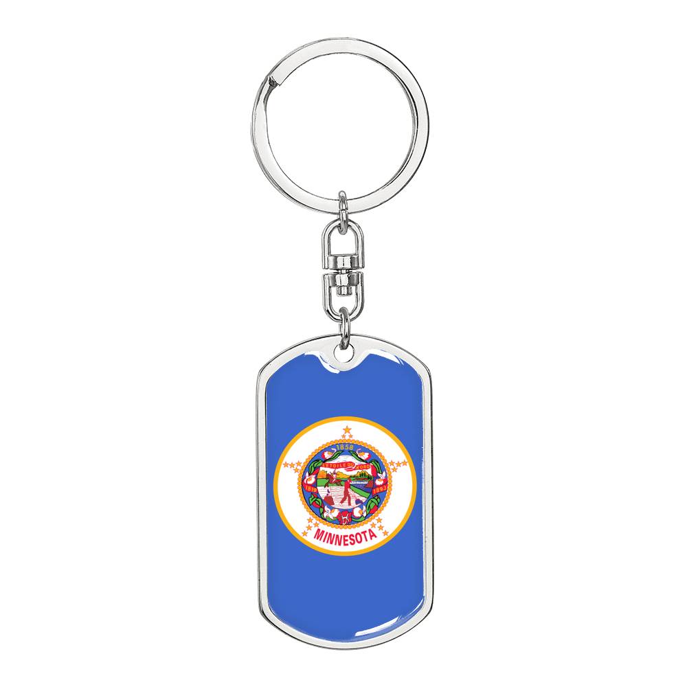 Minnesota State Flag Keychain Dog Tag Stainless Steel or 18k Gold-Express Your Love Gifts