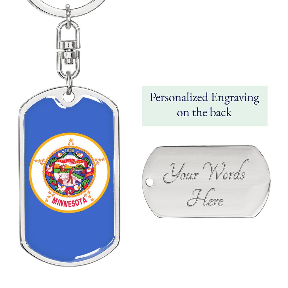 Minnesota State Flag Keychain Dog Tag Stainless Steel or 18k Gold-Express Your Love Gifts