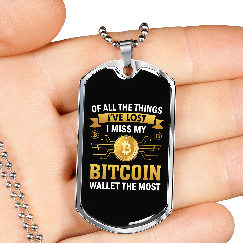 Miss My Bitcoin Wallet Crypto Necklace Stainless Steel or 18k Gold Dog Tag 24" Chain-Express Your Love Gifts