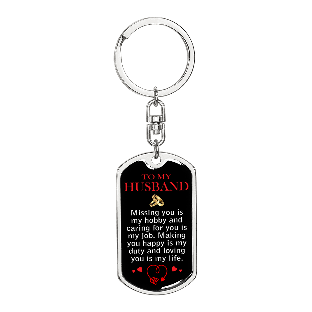 Missing You Is My Keychain Stainless Steel or 18k Gold Dog Tag Keyring-Express Your Love Gifts