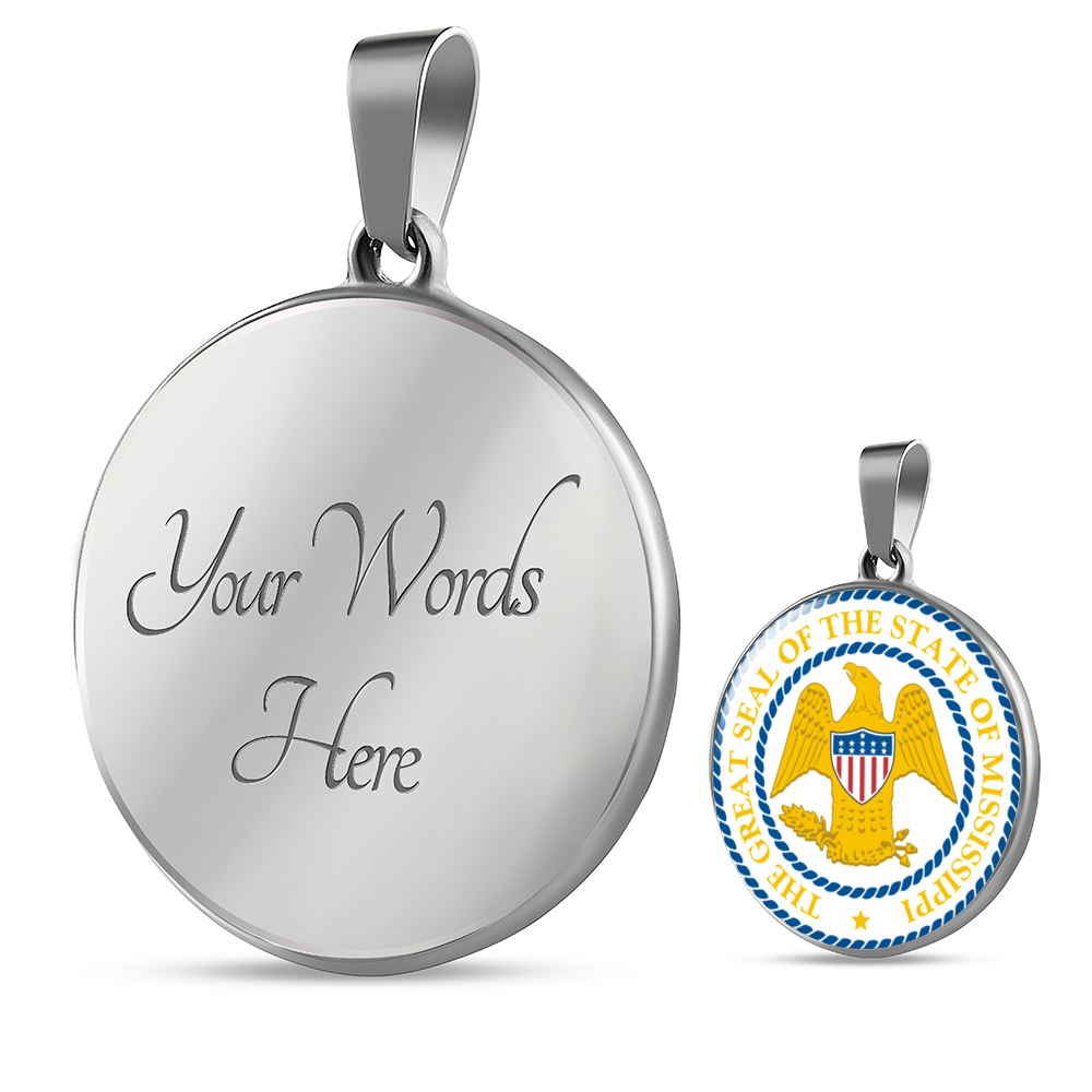 Mississippi State Seal Necklace Circle Pendant Stainless Steel or 18k Gold 18-22"-Express Your Love Gifts