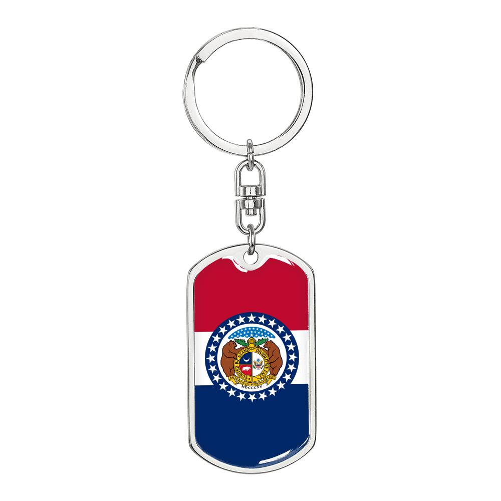 Missouri State Flag Keychain Dog Tag Stainless Steel or 18k Gold-Express Your Love Gifts