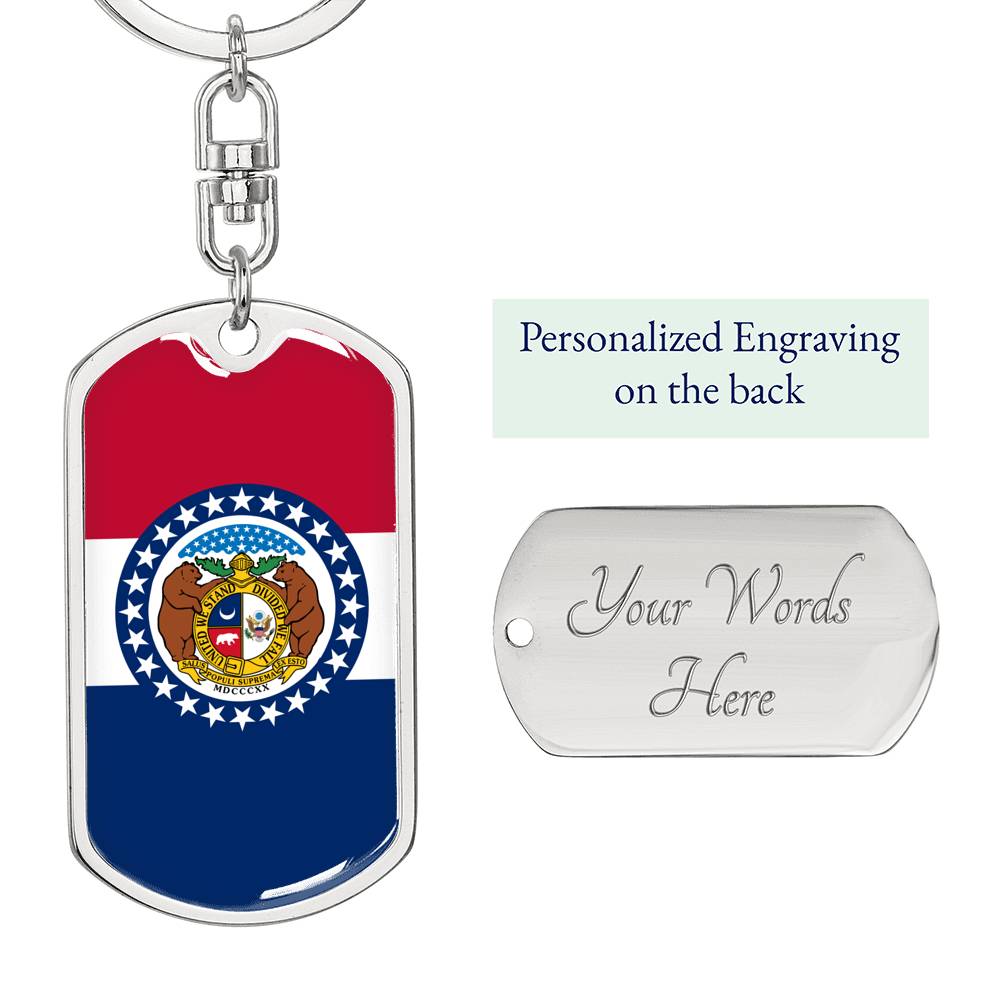 Missouri State Flag Keychain Dog Tag Stainless Steel or 18k Gold-Express Your Love Gifts