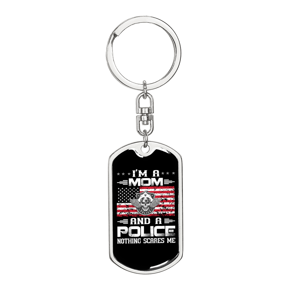 Mom And Police Keychain Stainless Steel or 18k Gold Dog Tag Keyring-Express Your Love Gifts
