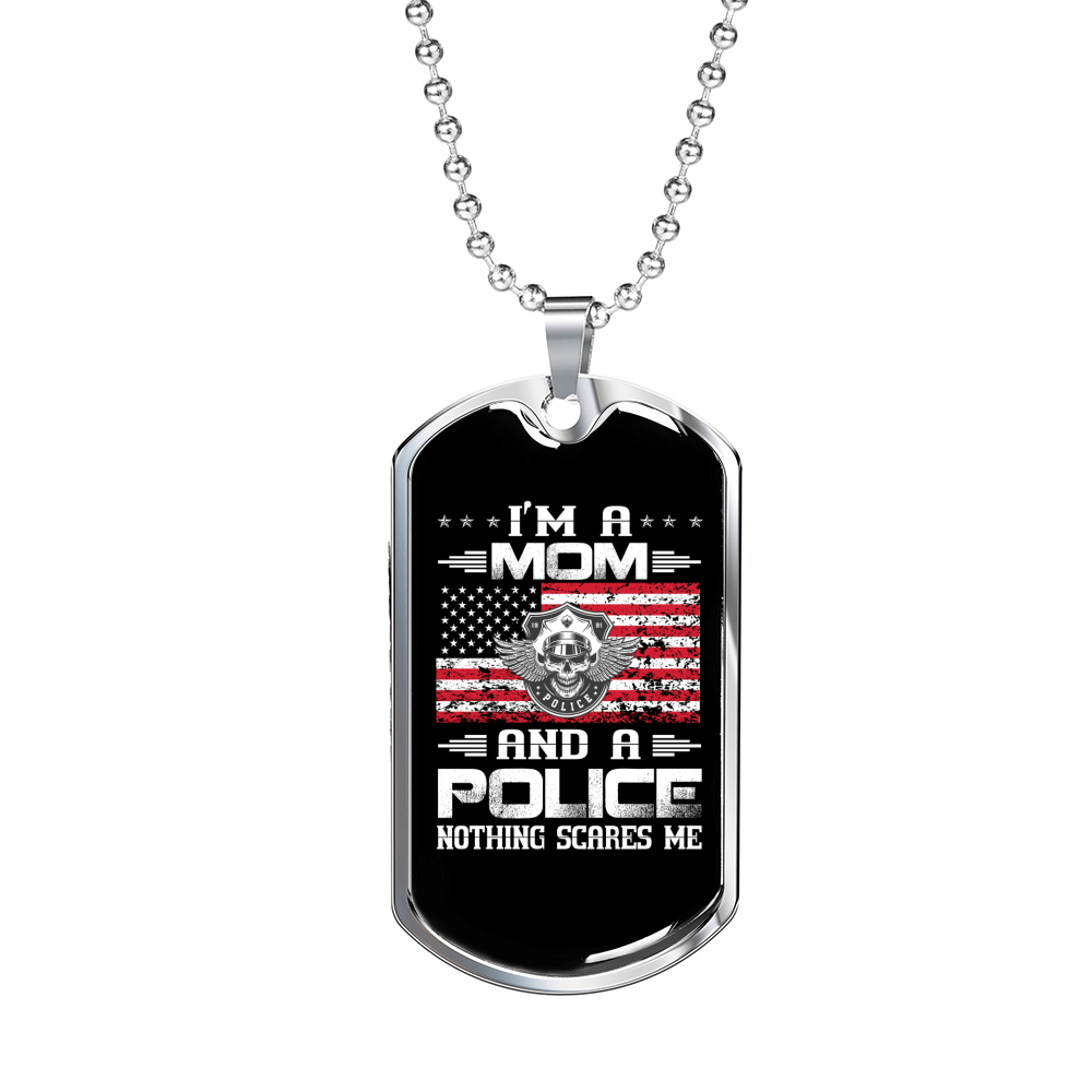Mom And Police Necklace Stainless Steel or 18k Gold Dog Tag 24"-Express Your Love Gifts