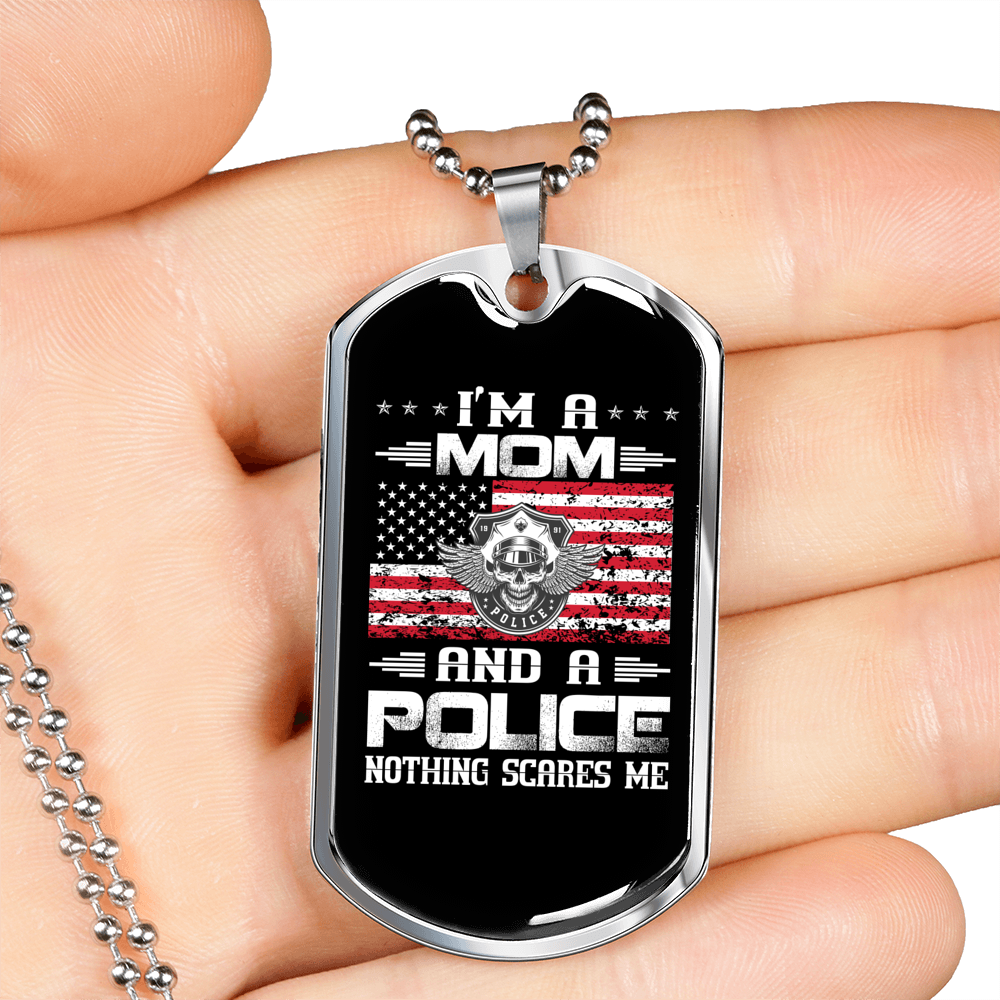 Mom And Police Necklace Stainless Steel or 18k Gold Dog Tag 24"-Express Your Love Gifts