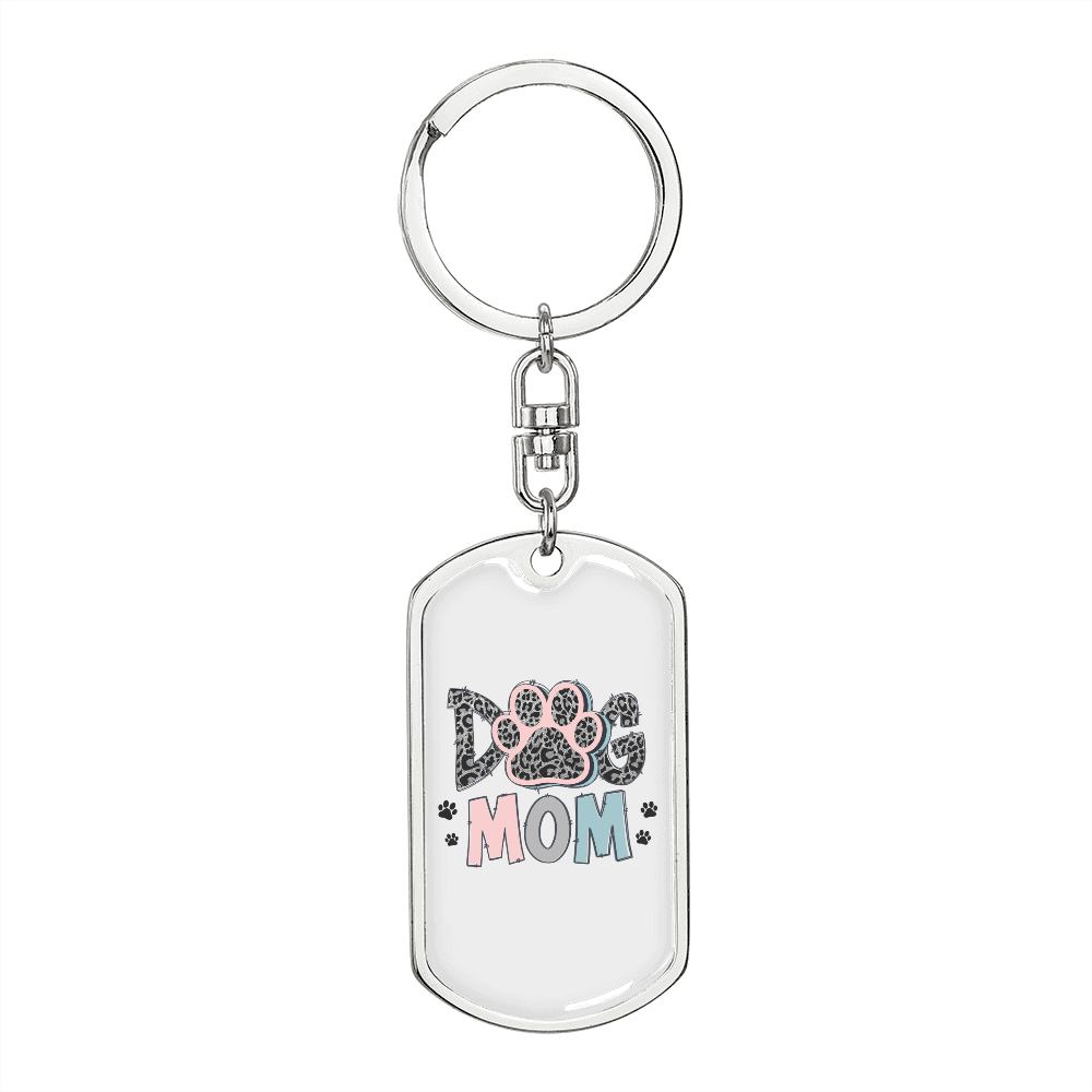 Mom Dog Paw Keychain Stainless Steel or 18k Gold Dog Tag Keyring-Express Your Love Gifts