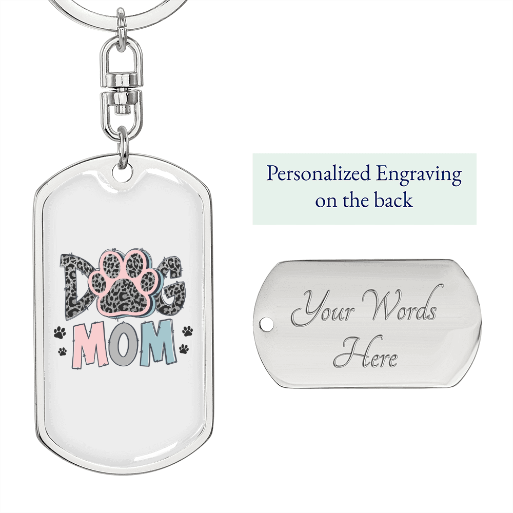 Mom Dog Paw Keychain Stainless Steel or 18k Gold Dog Tag Keyring-Express Your Love Gifts